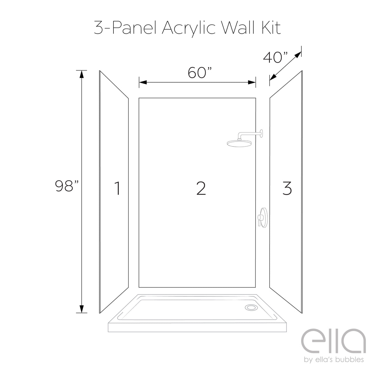 Ella's Bubbles QuadQuilt CNC Engravement Pattern in Acrylic, 3-Panel Shower Wall Kit 40x60x98 SW-406098-QQ