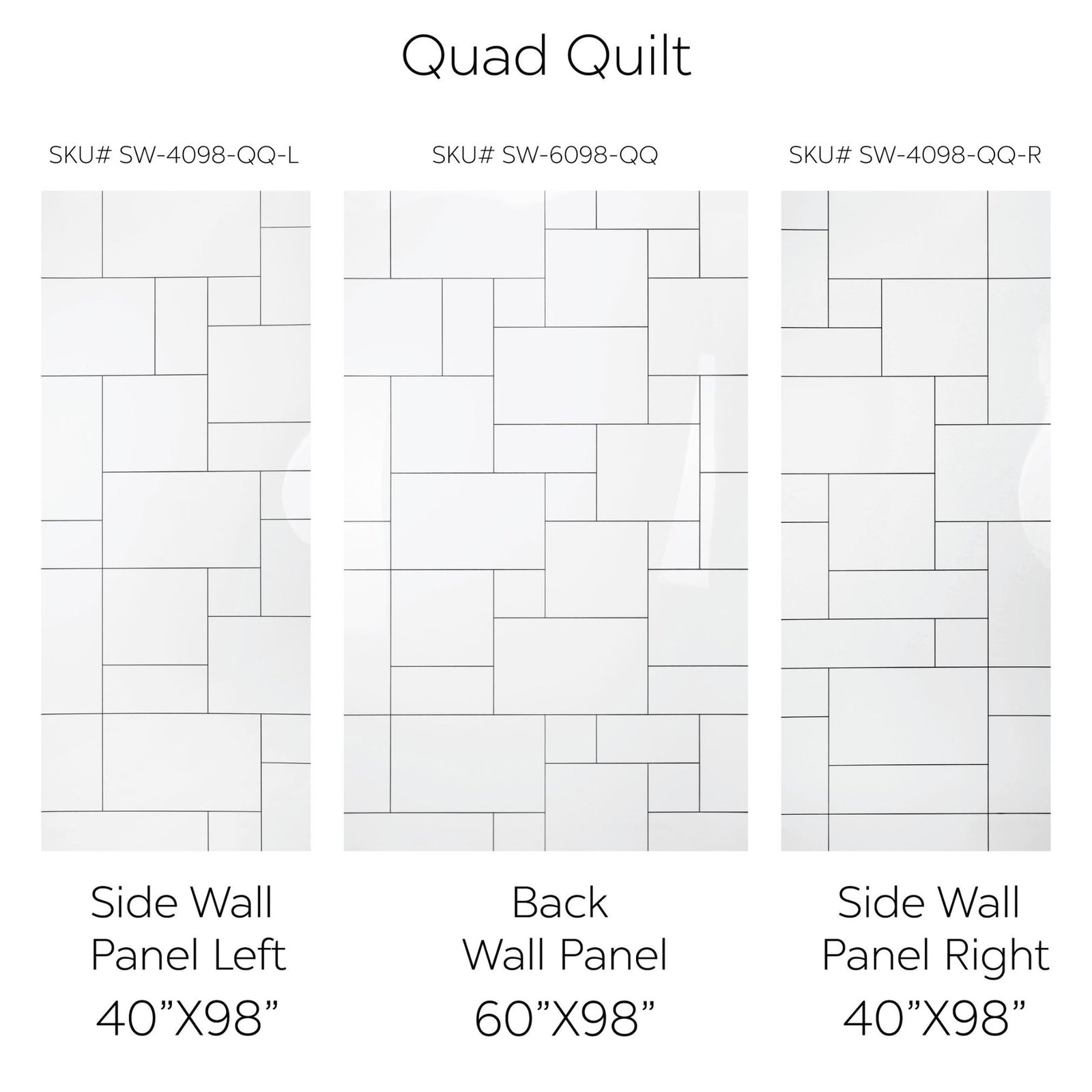Ella's Bubbles QuadQuilt CNC Engravement Pattern in Acrylic, 3-Panel Shower Wall Kit 40x60x98 SW-406098-QQ