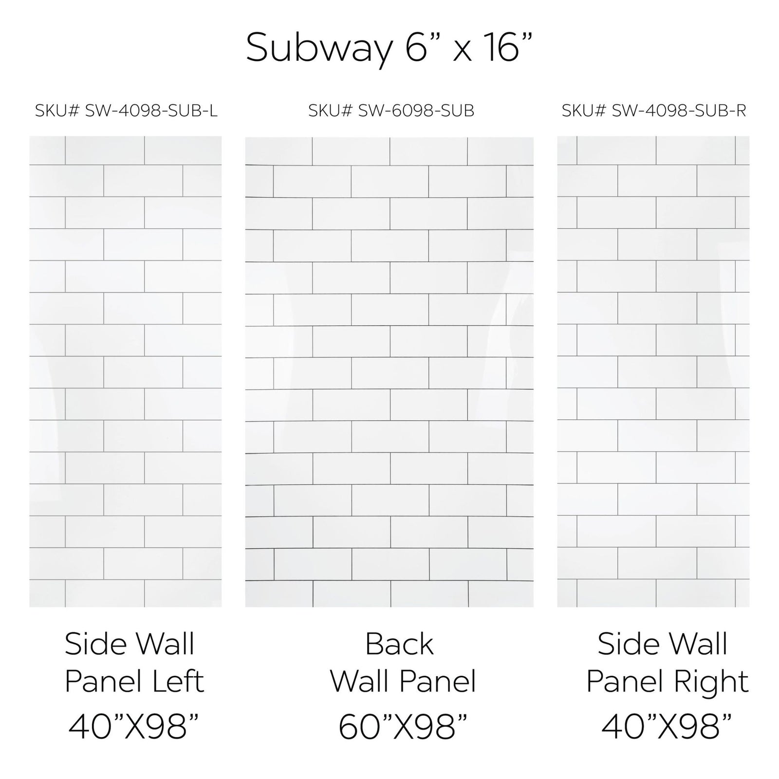 Ella's Bubbles Subway 6″ x 16″ CNC Engravement Pattern in Acrylic, 3-Panel Shower Wall Kit 40x60x98 SW-406098-SUB