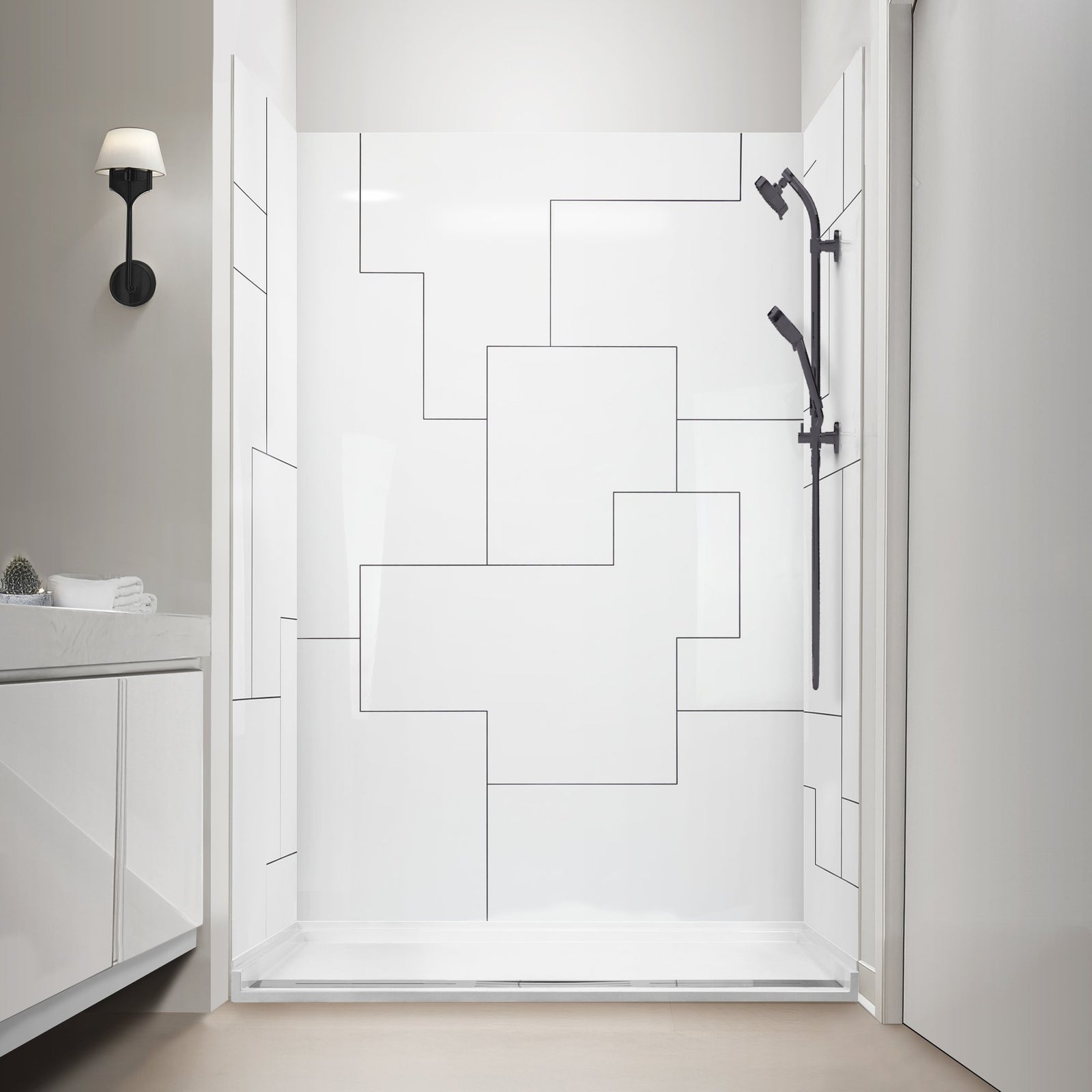 Ella's Bubbles Urban Maze CNC Engravement Pattern in Acrylic, 3-Panel Shower Wall Kit 40x60x98 SW-406098-UM