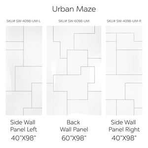 Ella's Bubbles Urban Maze CNC Engravement Pattern in Acrylic, 3-Panel Shower Wall Kit 40x60x98 SW-406098-UM