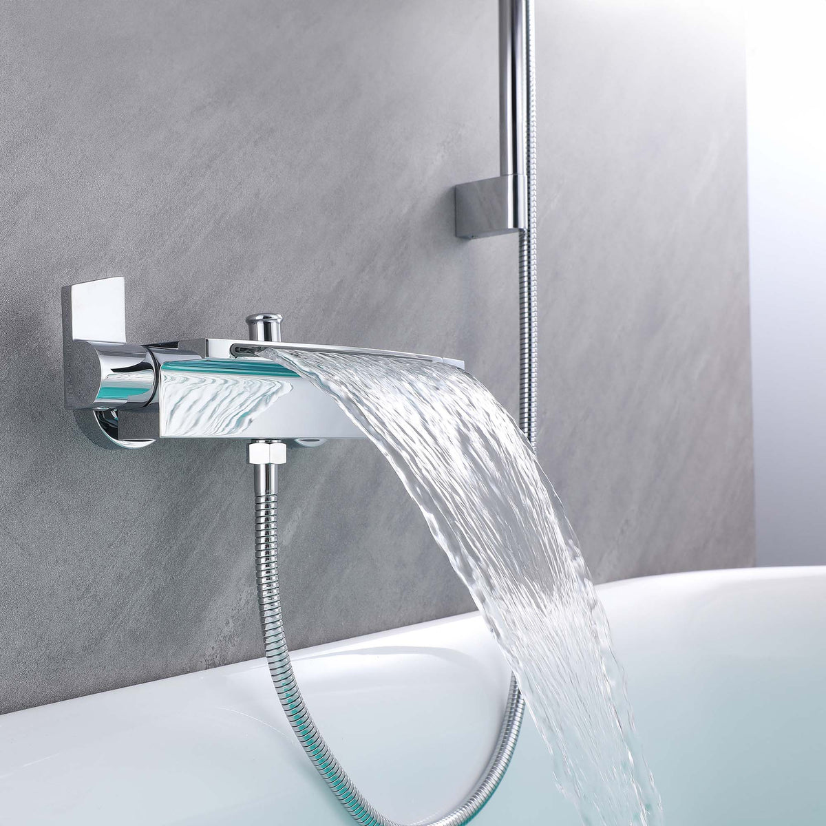 Ella's Bubbles Waterfall Bathtub Faucet Wall Mount with 24″ Slider and Hand Held Shower WMF