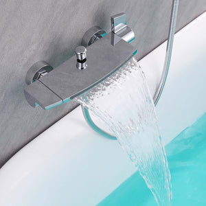 Ella's Bubbles Waterfall Bathtub Faucet Wall Mount with 24″ Slider and Hand Held Shower WMF