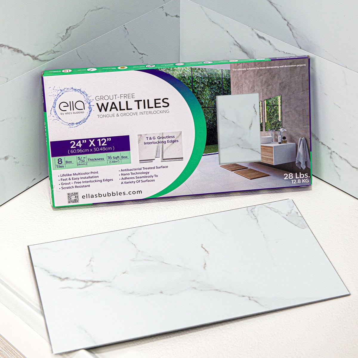 Ella's Bubbles “12″ × 24″ Grout‑Free T&G Shower Wall Tile TGSW