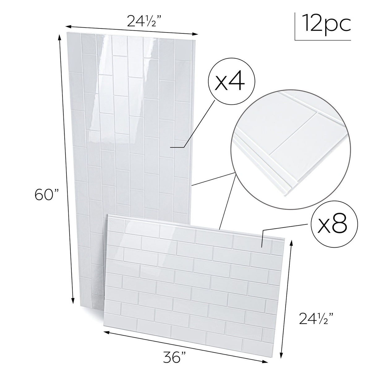 Ella's Bubbles 36" × 60" × 96" SMC 12‑Piece Shower Wall Panels SW12SMC