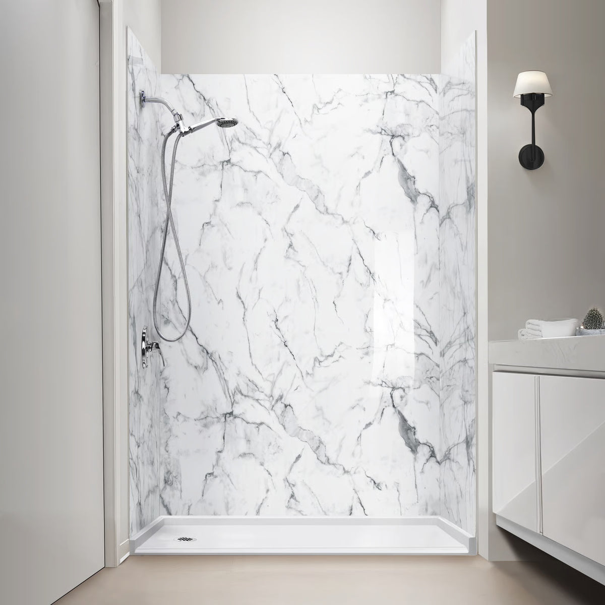 Ella's Bubbles Arctic Vein Calacatta, Acrylic 3-Panel Shower Wall Kit Surround 38″ x 60″ x 96″ SW-366096-AVC