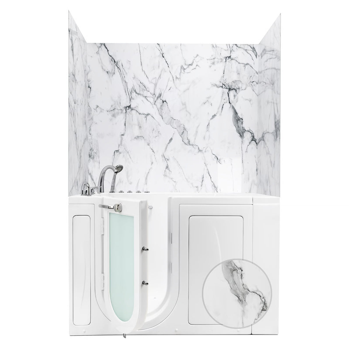 Ella's Bubbles 36.5″ x 48″ x 60″ Arctic Vein Calacatta Walk-In Tub Surround Wall Kit 4PFWS-AVC