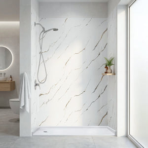 Ella's Bubbles Calacatta Gold, Acrylic 3-Panel Shower Wall Kit Surround 40″ x 60″ x 98″ SW-406098-CG
