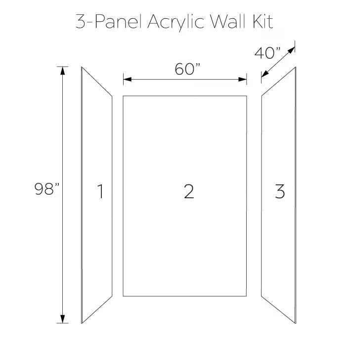 Ella's Bubbles Calacatta Gold, Acrylic 3-Panel Shower Wall Kit Surround 40″ x 60″ x 98″ SW-406098-CG
