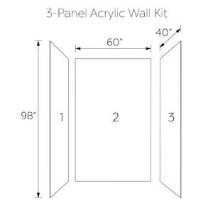 Ella's Bubbles Calacatta Gold, Acrylic 3-Panel Shower Wall Kit Surround 40″ x 60″ x 98″ SW-406098-CG
