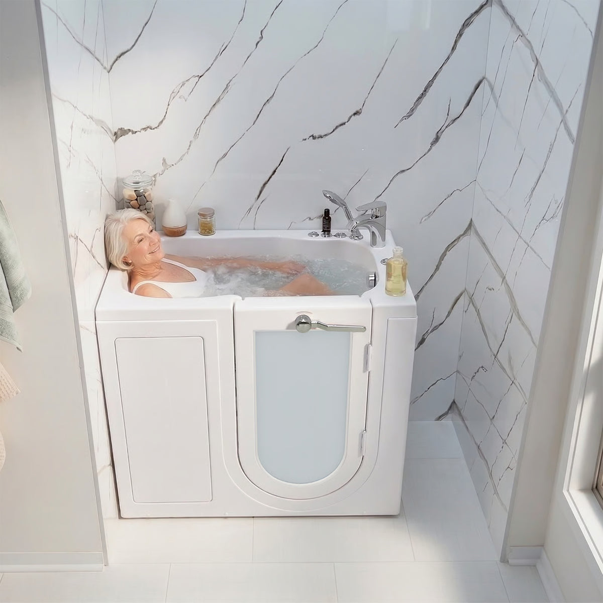 Ella's Bubbles Calacatta Gold, Acrylic 3-Panel Shower Wall Kit Surround 40″ x 60″ x 98″ SW-406098-CG