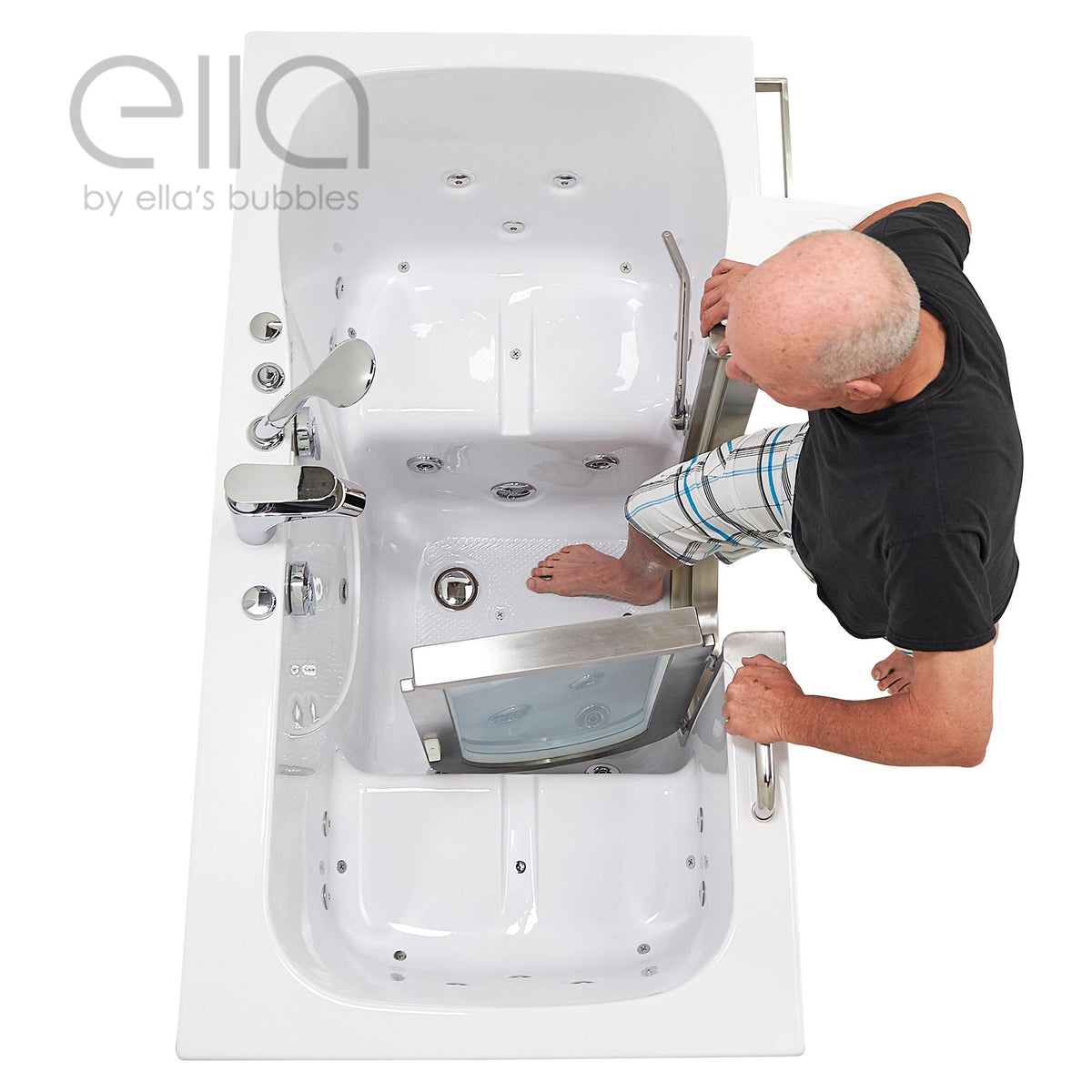 Ella's Bubbles Companion 32" x 60" Air + Hydro Massage with Independent Foot Massage Acrylic Two Seat Walk-In-Bathtub, Left Inward Swing Door, 2 Piece Fast Fill Faucet, 2" Dual Drains 93085