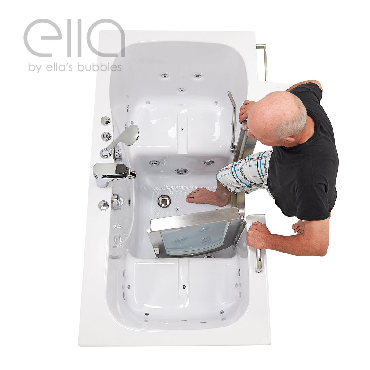 Ella's Bubbles Companion 32" x 60" Air + Hydro Massage with Independent Foot Massage Acrylic Two Seat Walk-In-Bathtub, Left Inward Swing Door, 2 Piece Fast Fill Faucet, 2" Dual Drains 93085