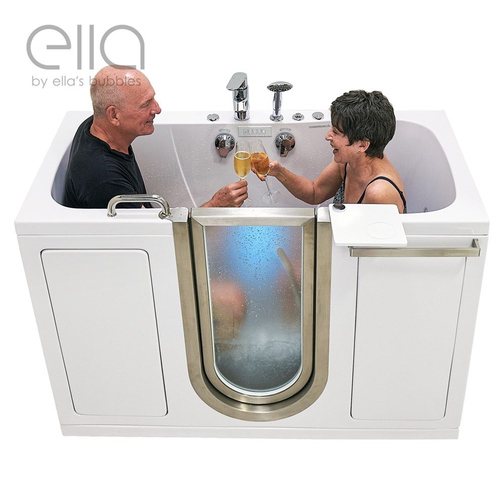 Ella's Bubbles Companion 32" x 60" Air + Hydro Massage with Independent Foot Massage Acrylic Two Seat Walk-In-Bathtub, Left Inward Swing Door, 2 Piece Fast Fill Faucet, 2" Dual Drains 93085