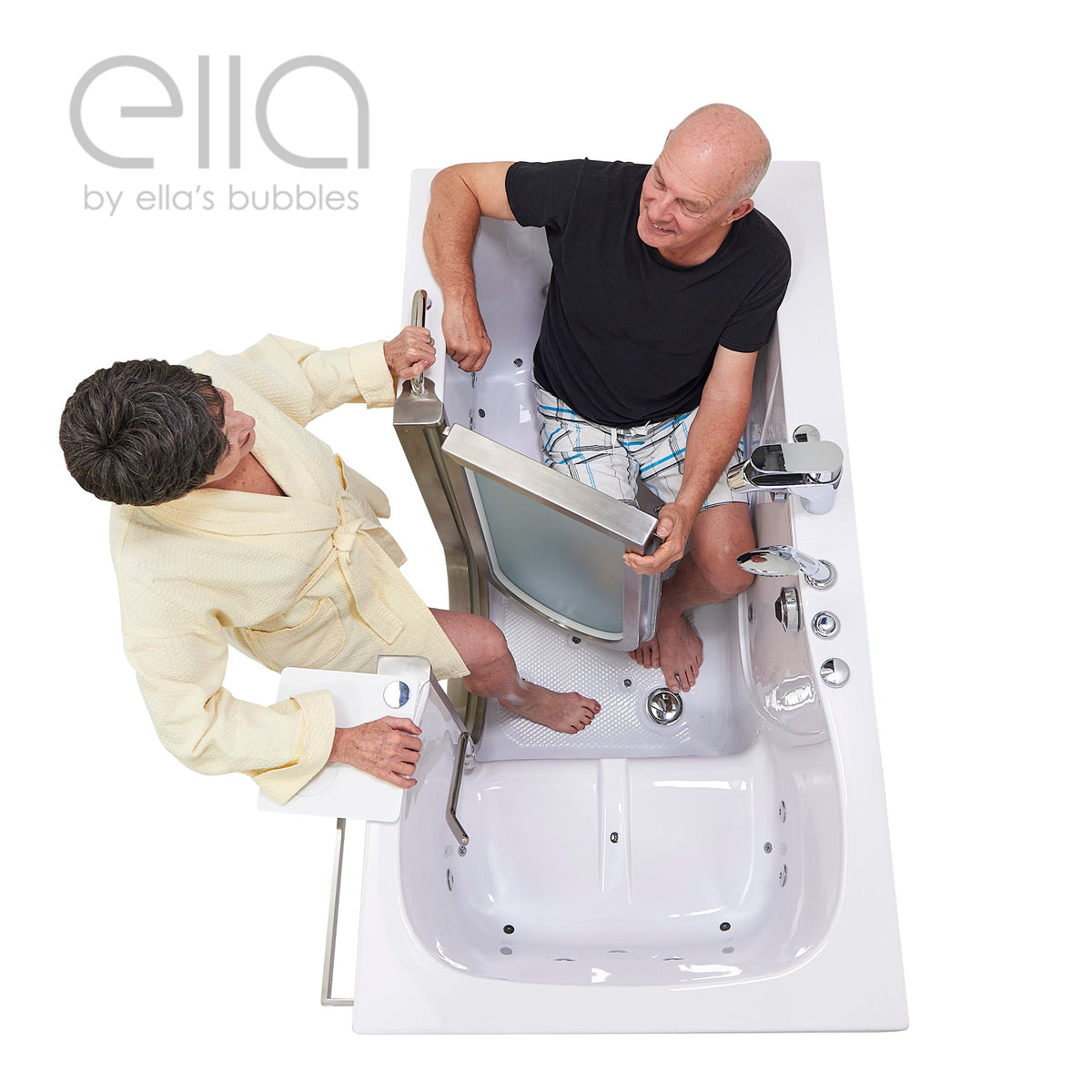 Ella's Bubbles Companion 32" x 60" Air + Hydro Massage with Independent Foot Massage Acrylic Two Seat Walk-In-Bathtub, Left Inward Swing Door, 2 Piece Fast Fill Faucet, 2" Dual Drains 93085