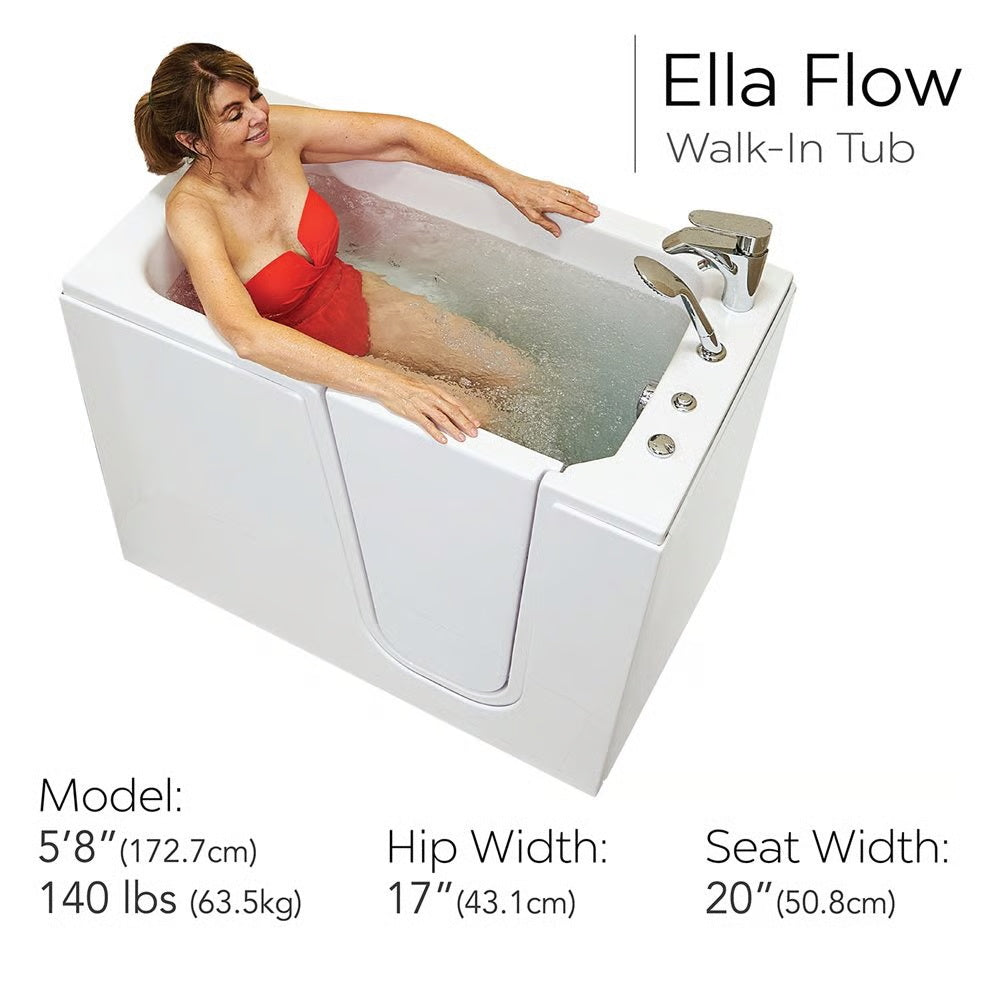 Ella's Bubbles Flow 28″x48″ Acrylic Hydro Therapy Massage Walk In Bathtub E28248