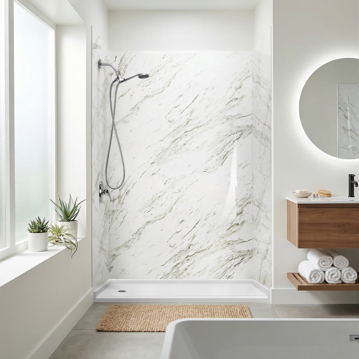 Ella's Bubbles Heritage Calacatta, Acrylic 3-Panel Shower Wall Kit Surround 40″ x 60″ x 98″ SW-366096-VN