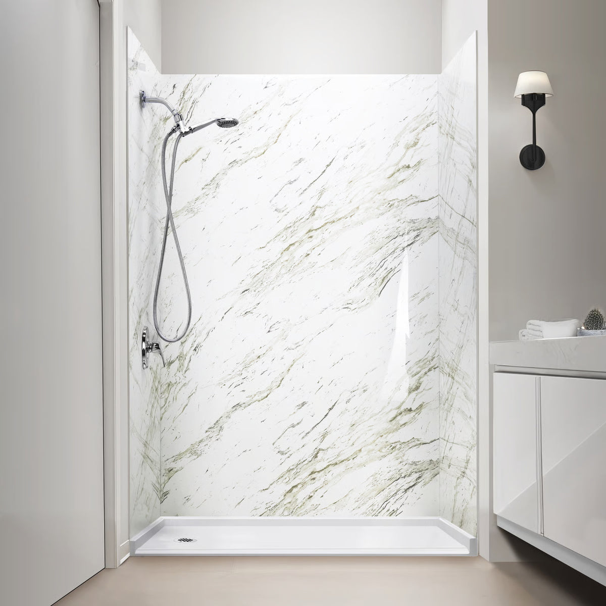 Ella's Bubbles Heritage Calacatta, Acrylic 3-Panel Shower Wall Kit Surround 40″ x 60″ x 98″ SW-366096-VN