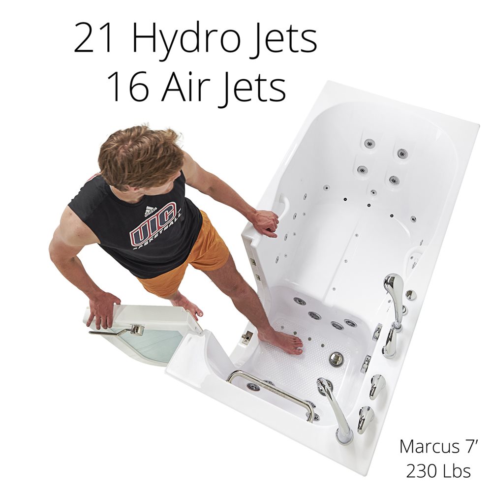 Ella's Bubbles ShaK Model 36"x72" Acrylic Air and Hydro Massage with Independent Foot Massage Walk-In Bathtub with 5 Piece Fast Fill FaucetT OA3672