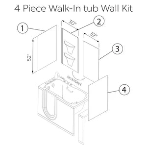 Ella's Bubbles 36" x 60" x 92" Walk In Tub Wall Surround Kit Solid White Glossy – 2 Shelves