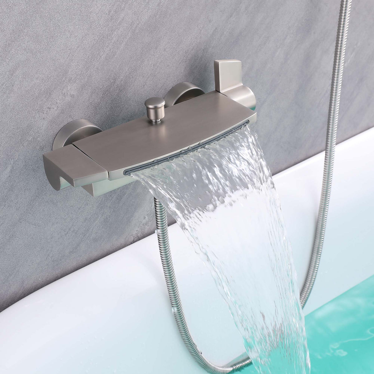 Ella's Bubbles Waterfall Bathtub Faucet Wall Mount with 24″ Slider and Hand Held Shower WMF