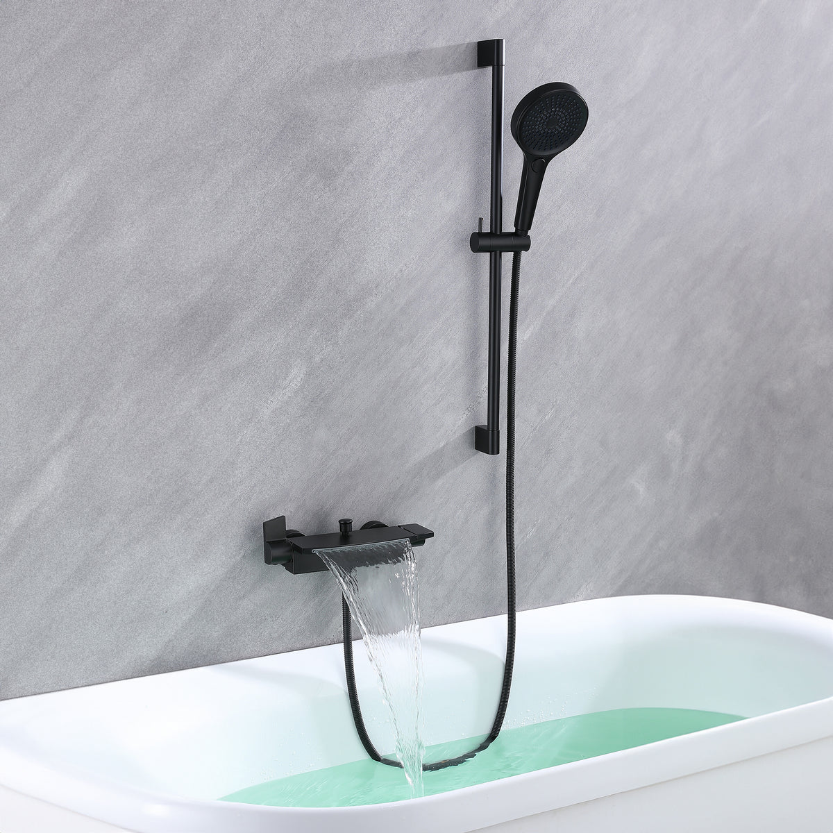 Ella's Bubbles Waterfall Bathtub Faucet Wall Mount with 24″ Slider and Hand Held Shower WMF