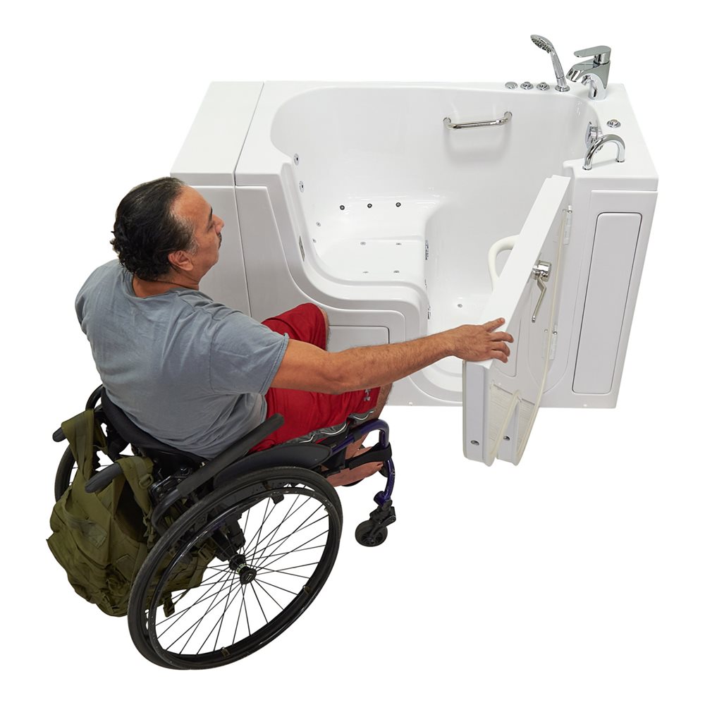 Ella's Bubbles Wheelchair Transfer 26"x52" Acrylic Walk-In Bathtub with Outward Swing Door, 2 Piece Fast Fill Faucet, 2" Dual Drain OLA2652