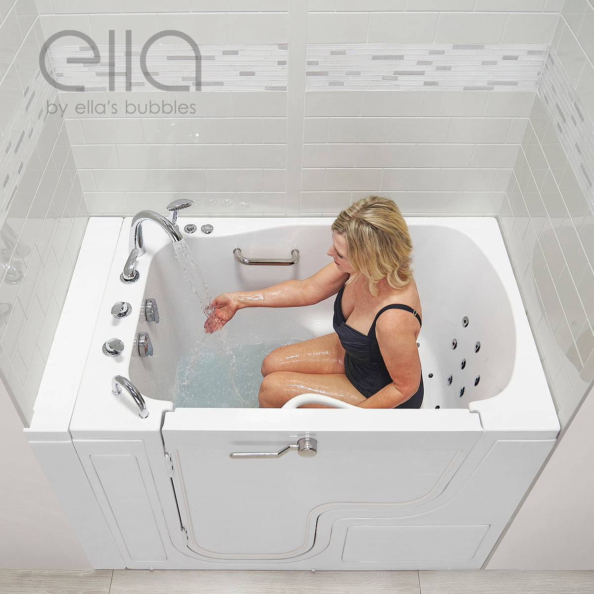 Ella's Bubbles Wheelchair Transfer XXXL 36"x55" Acrylic Walk-In Bathtub with 5 Piece Fast Fill Faucet