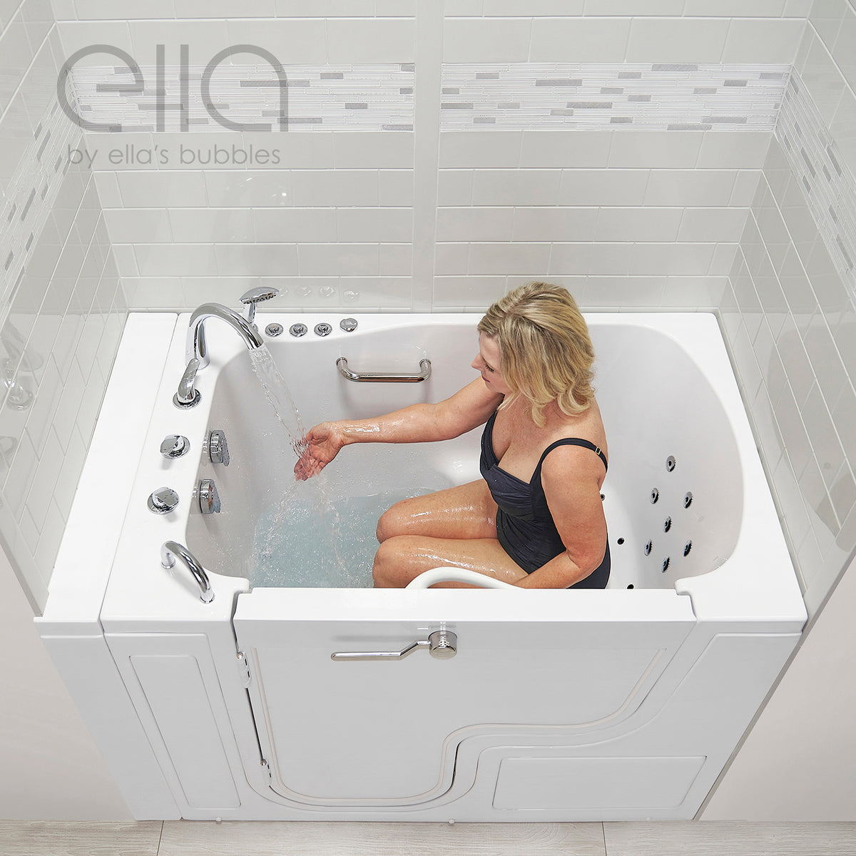 Ella's Bubbles Wheelchair Transfer XXXL 36"x55" Acrylic Walk-In Bathtub with 5 Piece Fast Fill Faucet