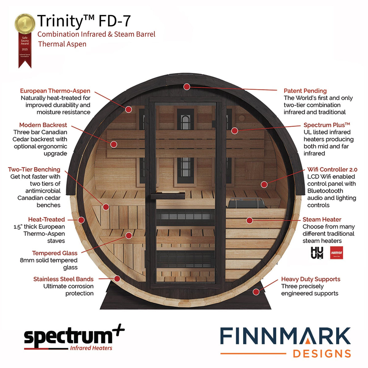 Finnmark 4-Person Trinity FD-7 Combination Infrared & Steam Barrel Thermal Aspen