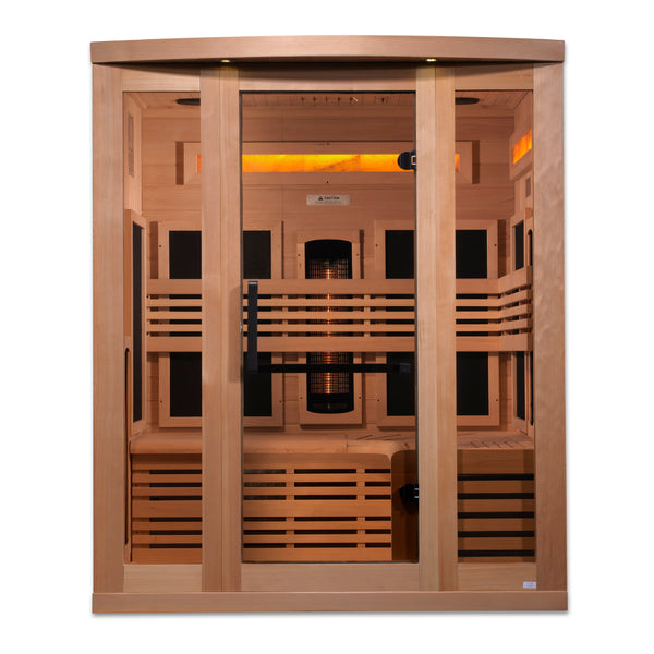 Golden Designs 3-Person Full Spectrum PureTech Near Zero EMF FAR Infrared Sauna with Himalayan Salt Bar (Canadian Hemlock) GDI-8230-01