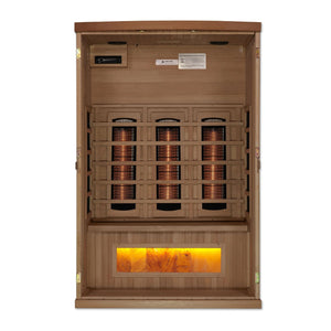 Golden Designs 2-Person Full Spectrum PureTech™ Near Zero EMF FAR Infrared Sauna with Himalayan Salt Bar (Canadian Hemlock) GDI-8020-02