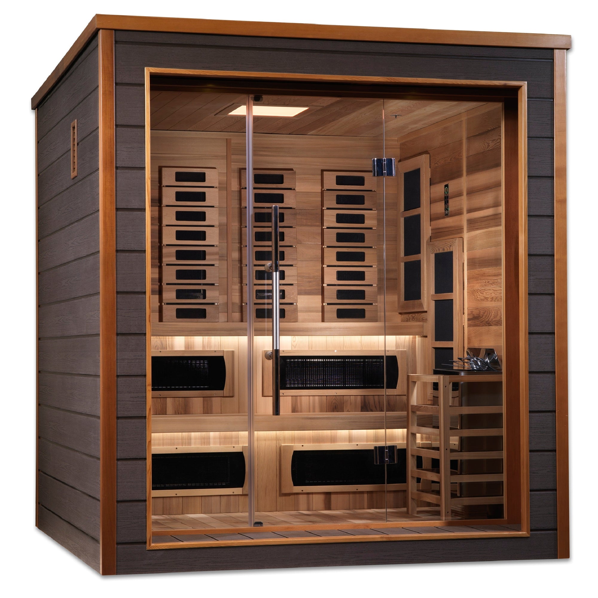 Golden Designs Karlstad 6 Person Outdoor-Indoor PureTech™ Hybrid Full Spectrum Sauna Canadian Red Cedar Interior GDI-8226-01