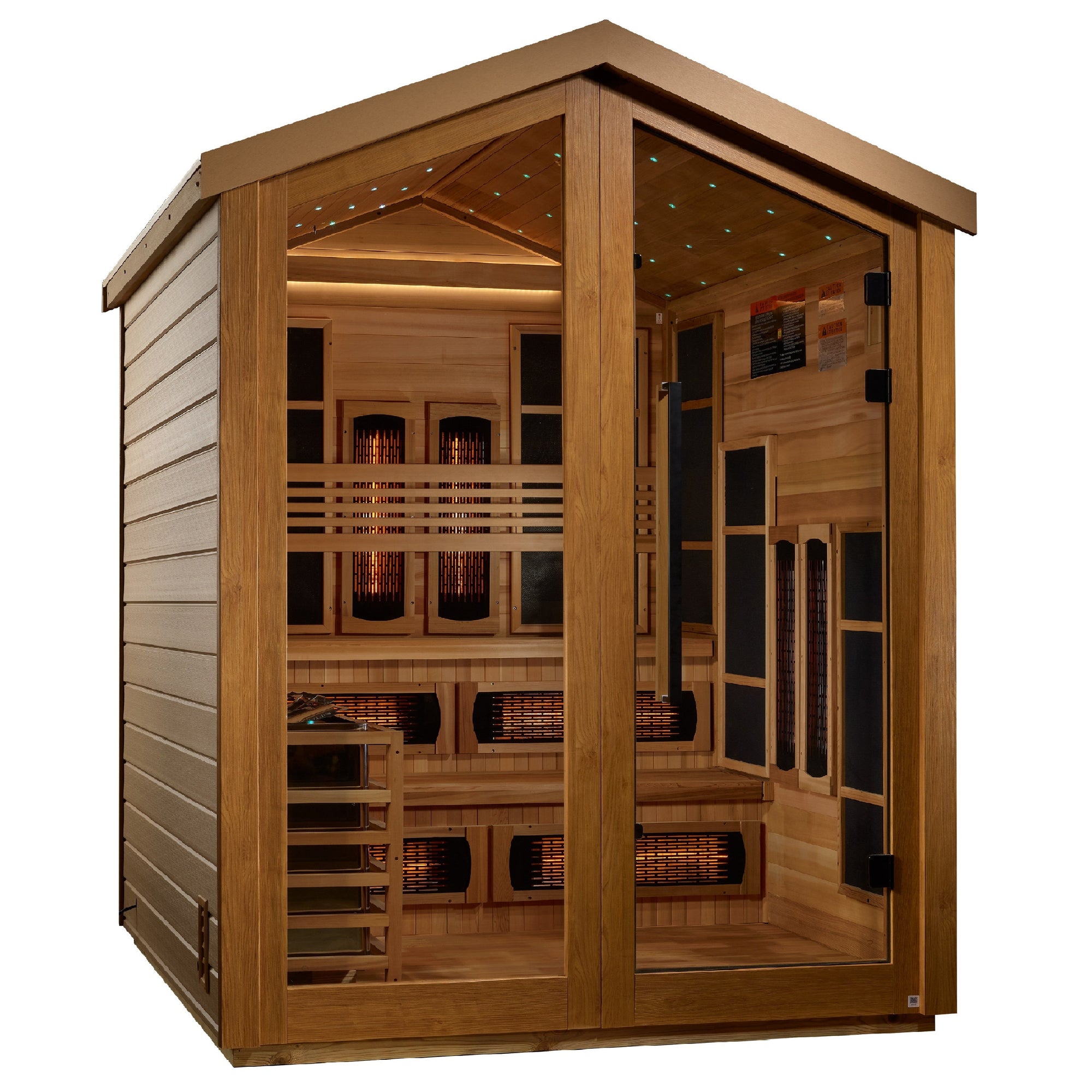 Golden Designs Kaskinen 6 Person Hybrid (PureTech™ Full Spectrum IR or Traditional Stove) Outdoor Sauna (GDI-8526-01) - Canadian Red Cedar Interior