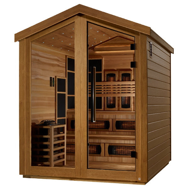 Golden Designs Kaskinen 6 Person Hybrid (PureTech Full Spectrum IR or Traditional Stove) Outdoor Sauna (GDI-8526-01) - Canadian Red Cedar Interior