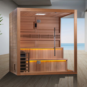 Golden Designs "Kuusamo Edition" 6 Person Traditional Steam Sauna Canadian Red Cedar Interior GDI-7206-01
