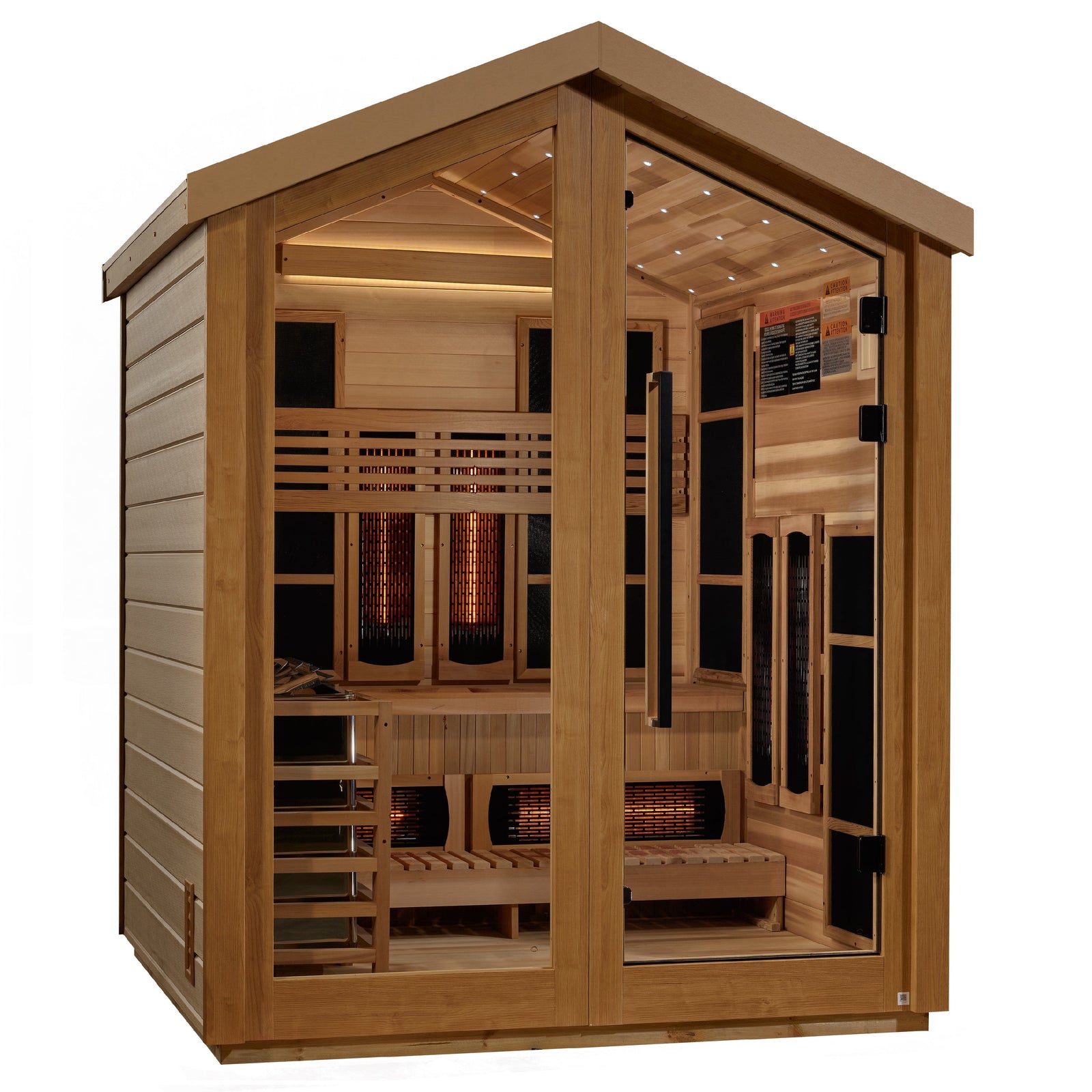Golden Designs Loviisa 3 Person Hybrid (PureTech Full Spectrum IR or Traditional Stove) Outdoor Sauna (GDI-8523-01) - Canadian Red Cedar Interior