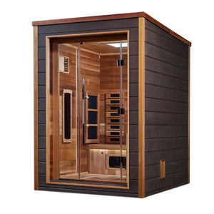 Golden Designs Nora 2 Person Outdoor-Indoor PureTech™ Hybrid Full Spectrum Sauna Canadian Red Cedar Interior GDI-8222-01