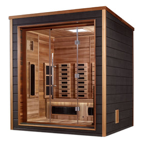Golden Designs Visby 3 Person Outdoor-Indoor PureTech™ Hybrid Full Spectrum Sauna Canadian Red Cedar Interior GDI-8223-01