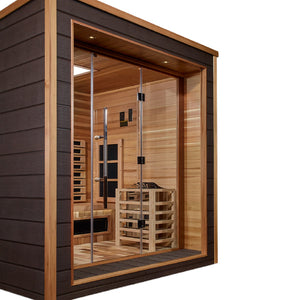 Golden Designs Visby 3 Person Outdoor-Indoor PureTech™ Hybrid Full Spectrum Sauna Canadian Red Cedar Interior GDI-8223-01