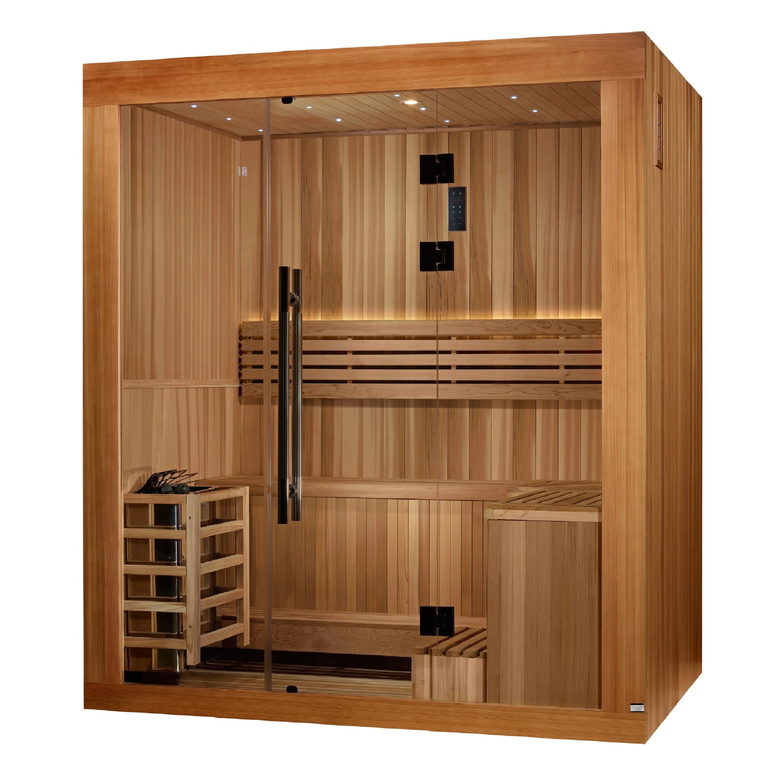 Golden Designs 2025 Updated "Copenhagen Edition" 3 Person Traditional Sauna - Canadian Red Cedar Interior and Pacific Premium Clear Cedar Exterior GDI-7389-02