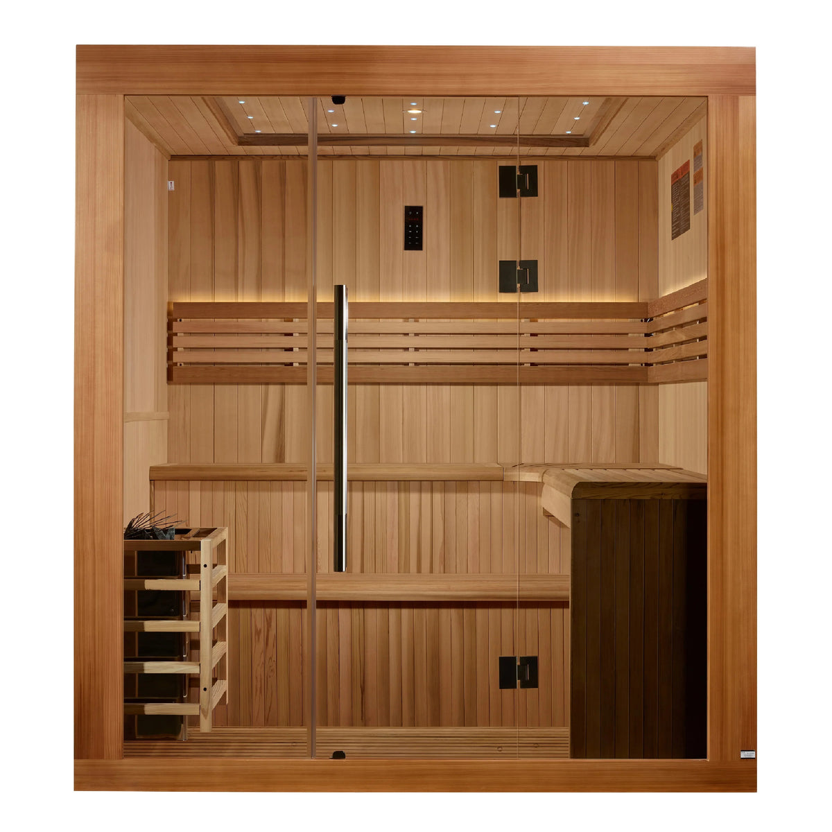 Golden Designs 2025 Updated "Osla Edition" 6 Person Traditional Sauna - Canadian Red Cedar Interior and Pacific Premium Clear Cedar Exterior GDI-7689-02