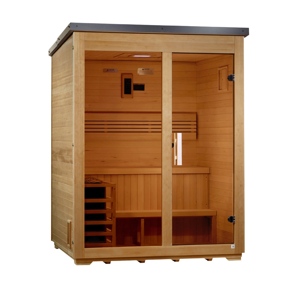 Golden Designs ***New 2026 Model*** Arlberg 3 Person Traditional Outdoor Steam Sauna - Flat Roof GDI-8003-01