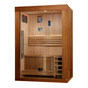 Golden Designs 2025 Updated "Sundsvall Edition" 2 Person Traditional Sauna - Canadian Red Cedar Interior and Pacific Premium Clear Cedar Exterior GDI-7289-02