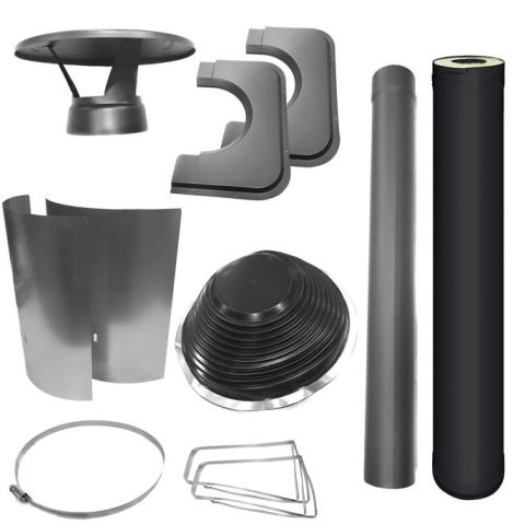 Harvia 1000500M Chimney & Assembly Kit, Barrel, Flat Roof Black WHP1000500M PKG