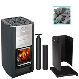 Harvia M3 Wood-Burning Stove Kit, Protective Bedding, Sheath, Chimney Kit, Stones M3 STOVE KIT BK