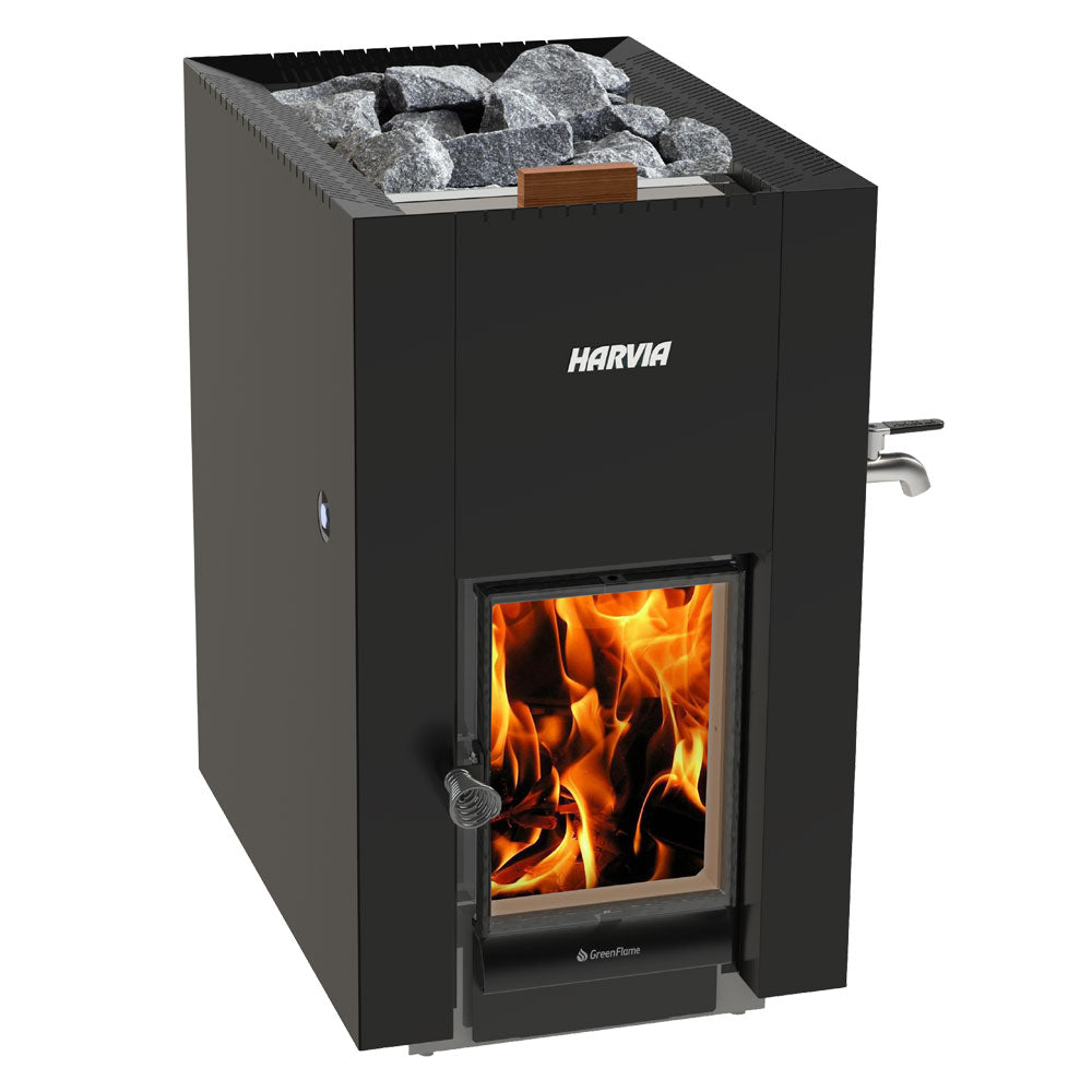Harvia 15.7kW Linear 22 GreenFlame ES Series Water Tank Wood Sauna Stove WKLI20GESM