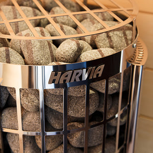 Harvia 6kW Stainless Steel Cilindro Half Series Sauna Heater at 240V 1PH with Built-In Time and Temperature Controls - Cilindro PC60 - HPCS6U1HB