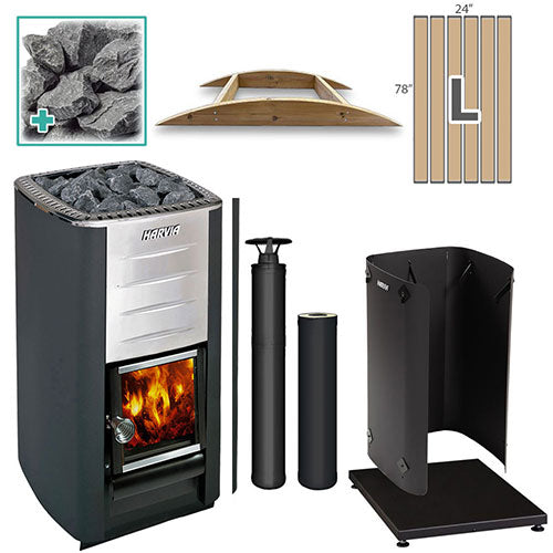 Harvia M3 16.5-kW Wood-Burning Sauna Stove Package, Model M3 BK LG FLK
