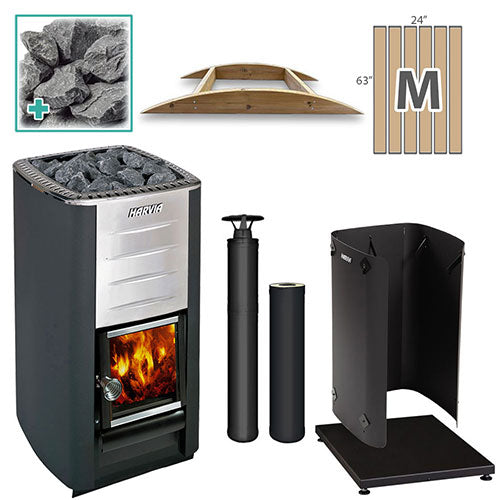 Harvia M3 16.5-kW Wood-Burning Sauna Stove Package, Model M3 BK MD FLK